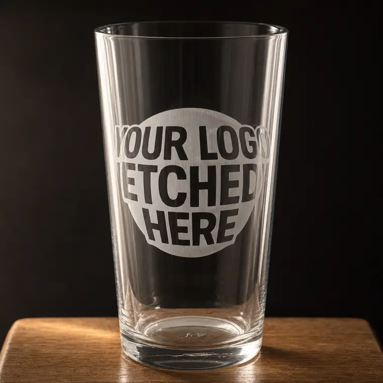 Conical Pint — 568 ml glass engraved with a logo by Lucent Labs