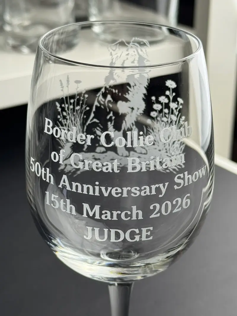 A glass engraved with individual text on the reverse