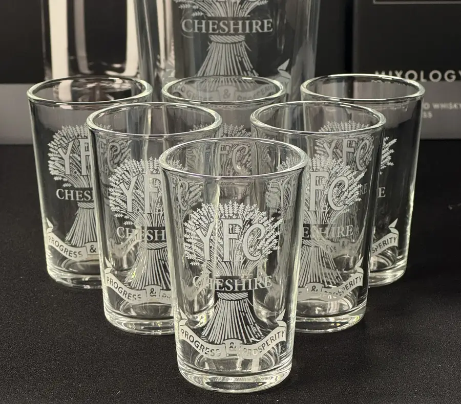 Engraved conical shot glasses