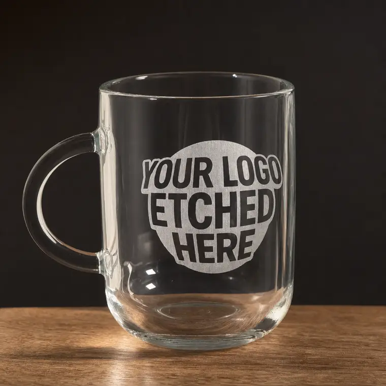 Glass Coffee Mug — 330 ml glass engraved with a logo by Lucent Labs